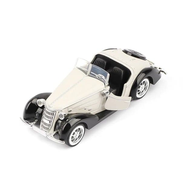 Kovový model historického automobilu Detailní retro miniatura automobilu bílá