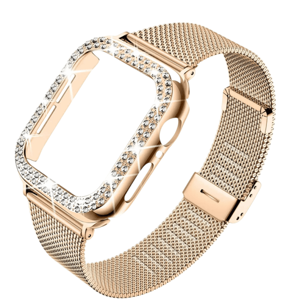 Kovový řemínek z nerezové oceli s pouzdrem a kamínky pro Apple Watch Series 4 5 6 SE 40 mm Elegantní pevný pásek s ochranným krytem hodinek