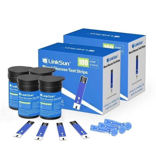 LinkSun G-425-1 Sada 200 ks testovacích proužků a 200 ks lancet na měření glykémie Domácí kontrola cukru Přesné výsledky Hygienické