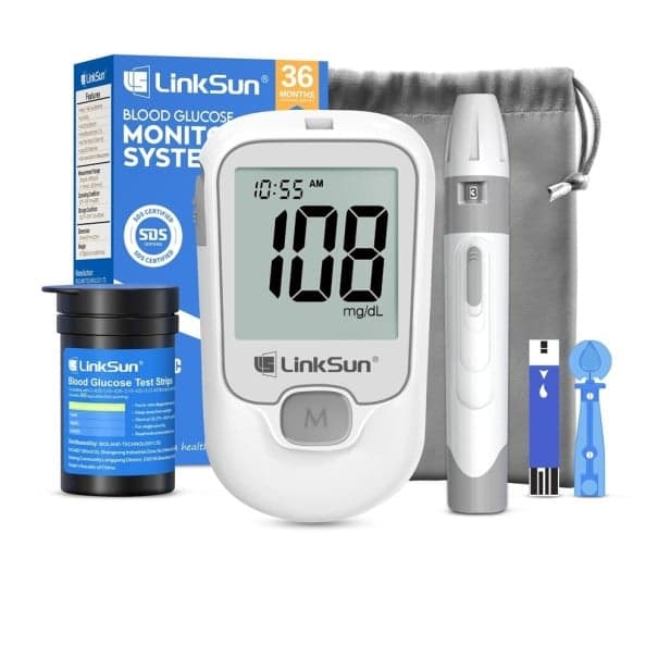 LinkSun G-425-1 Sada na měření glukózy v krvi 90 x 54 x 23 mm Digitální glukometr s 50 proužky a 50 lancet Rychlé měření 5 s LCD displej