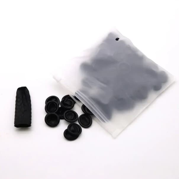 Sada 30 jednorázových latexových návleků na prsty pro jemnou práci a opravy hodinek bílá nebo černá barva velikost 2x2x0,2 cm diskrétní