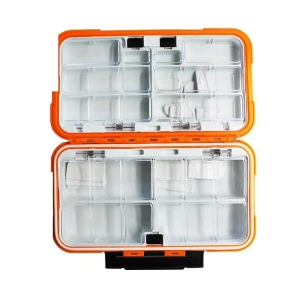 Vodotěsný box na rybářské náčiní s oboustranným otevíráním 19 x 10 x 4,5 cm Pevný organizér na háčky a nástrahy Odolný úložný box