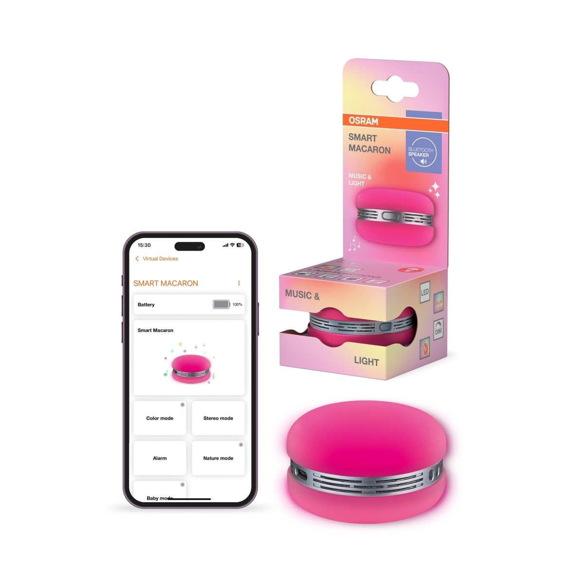 MAKRONKA Chytrý bluetooth reproduktor růžový s RGB osvětlením