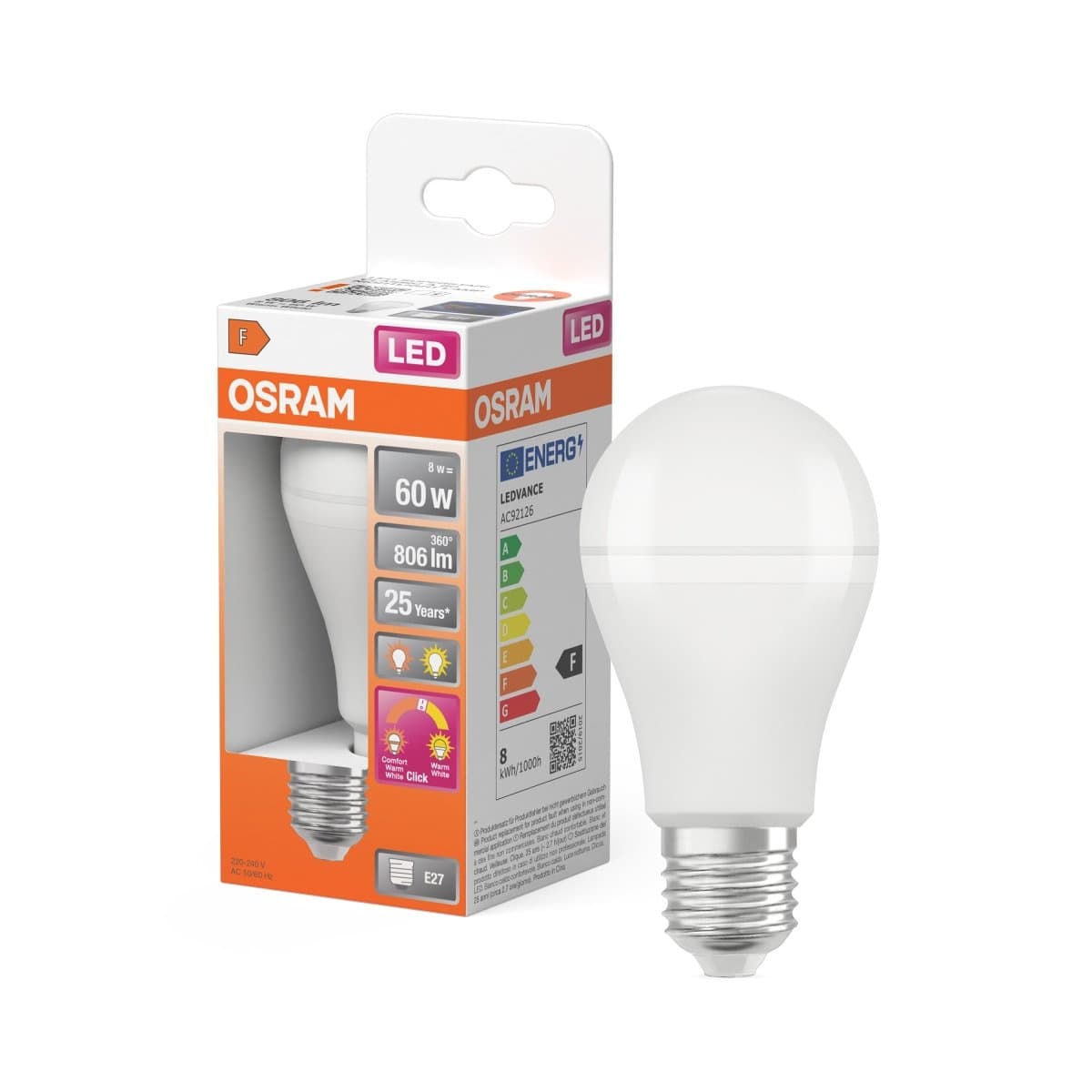 Matná LED žárovka E27 STAR 8 W, laditelná bílá, náhrada 60 W