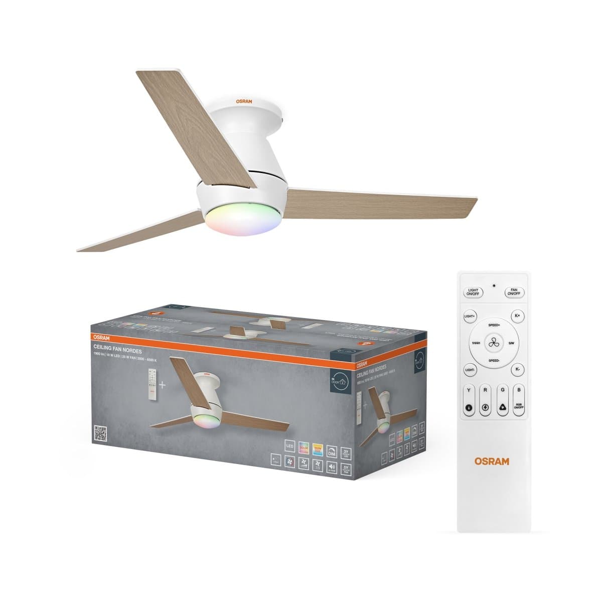 Stropní ventilátor Nordes 1065 mm 38 W, laditelná bílá RGB