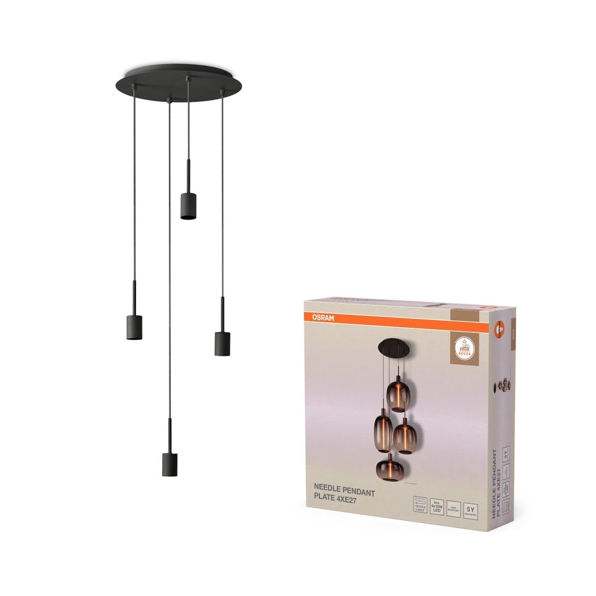 Závěsné svítidlo Needle Plate, 4x E27, Tmavě šedé