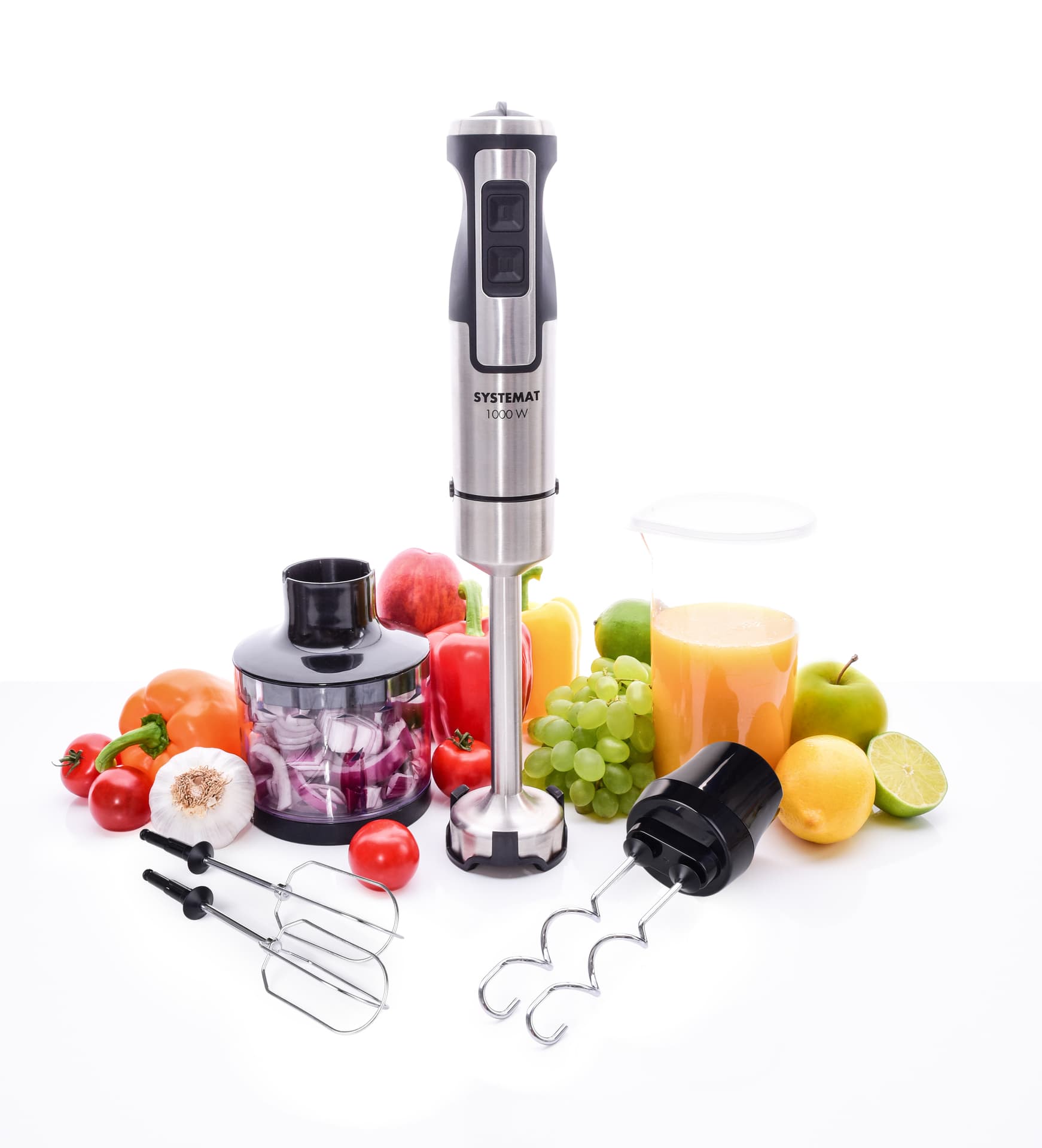 POWER BLENDER 4v1 | Tyčový mixér 1000 W + sekáček, šlehač & hnětač | tichý motor & turbo výkon