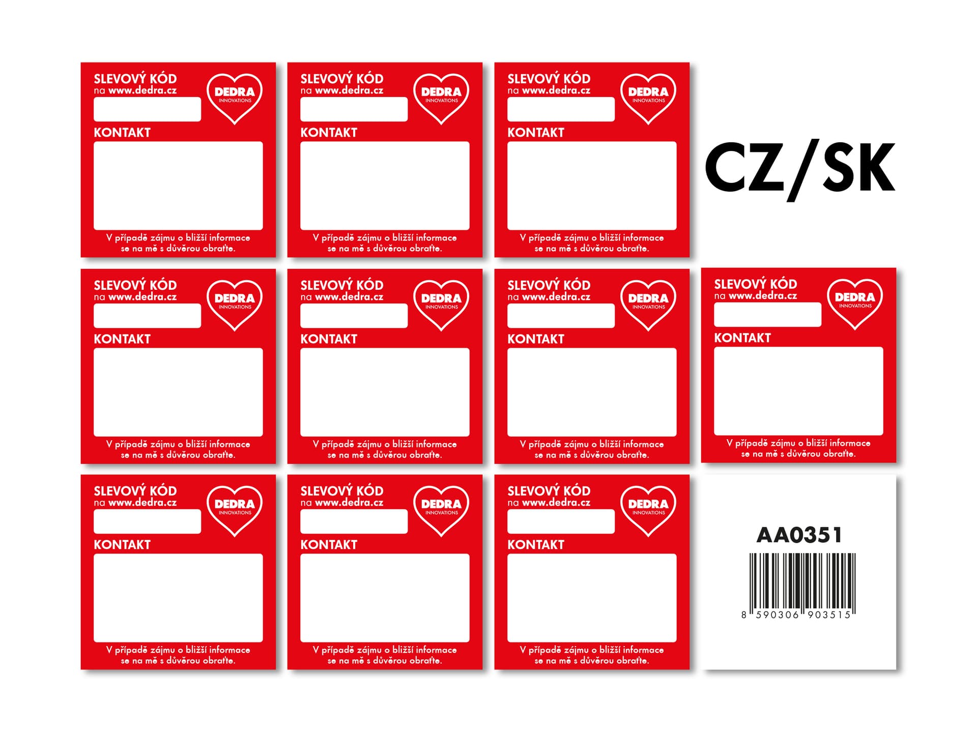 ČR/SK 10 ks samolepky PRODEJCE na katalog, 6x6 cm české/slovenské