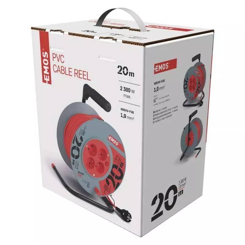 Kabel prodlužovací, 20m / 230V, cívka, 4 zásuvky