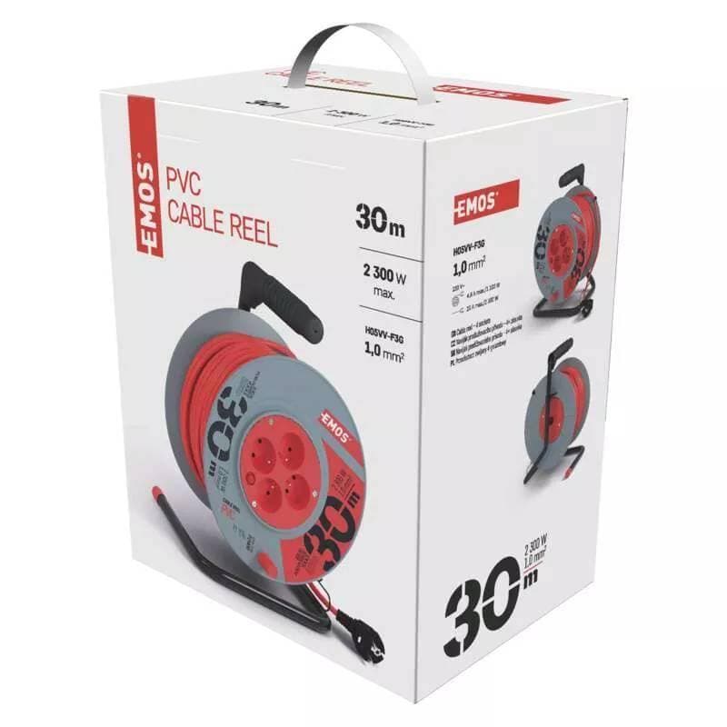 Kabel prodlužovací, 30m / 230V, cívka, 4 zásuvky