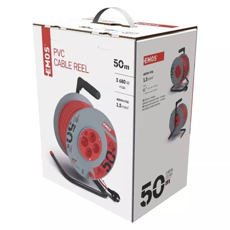 Kabel prodlužovací, 50m / 230V, cívka, 4 zásuvky