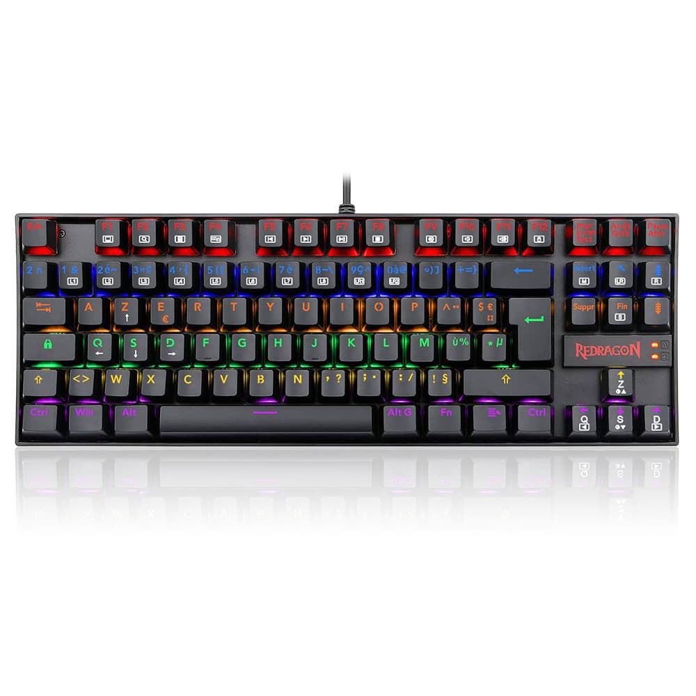 Mechanická klávesnice Redragon K552-KR-FR Rainbow Backlight TKL, kompaktní, 88 kláves, AZERTY FR Layout, červené spínače - černá