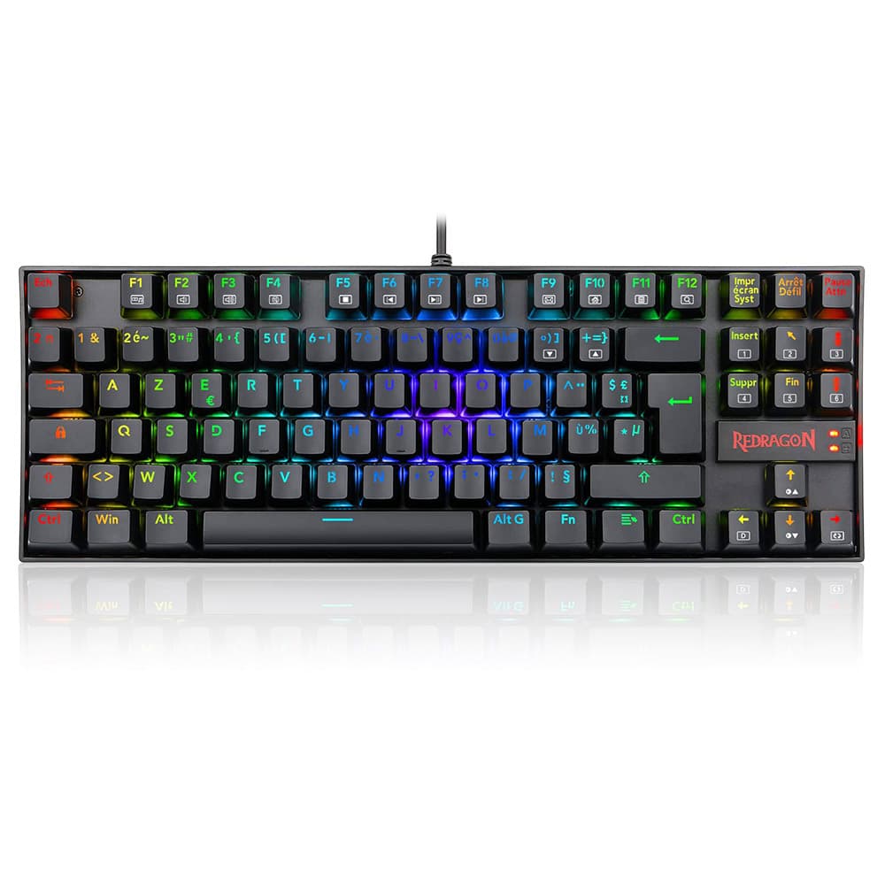 Mechanická klávesnice Redragon K552P-KR-FR RGB Backlight TKL, kompaktní, 88 kláves, AZERTY FR Layout, červené spínače - černá