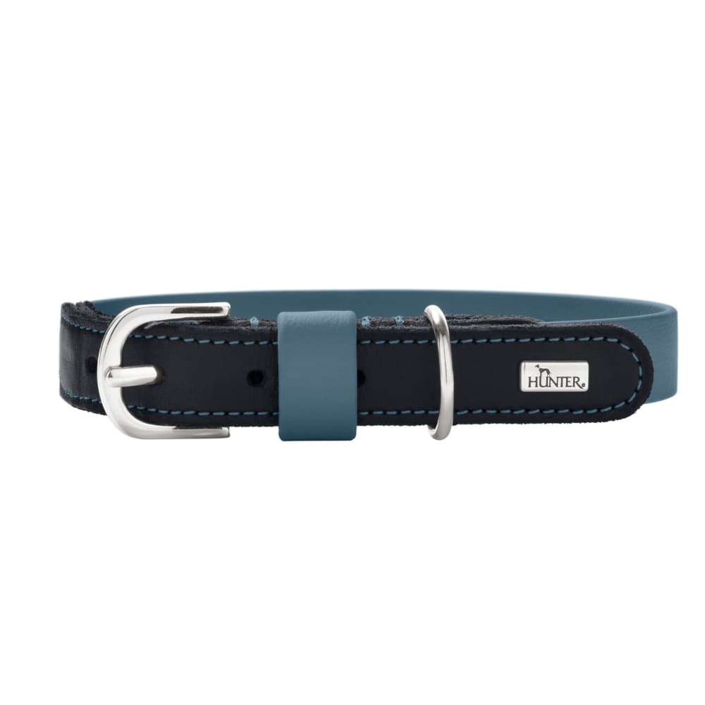 HUNTER obojek Wolmar BioThane® x kůže, kouřově modrá/černá - velikost S: délka 45 cm, šířka 19 mm