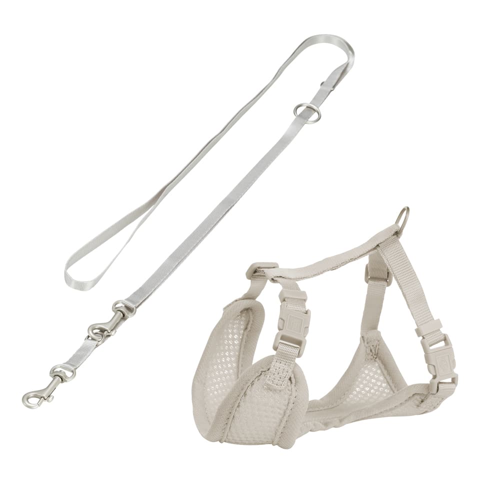 Měkký postroj pro štěňata Trixie Junior s vodítkem - 26-34 cm/10 mm, 200 cm, světle šedá