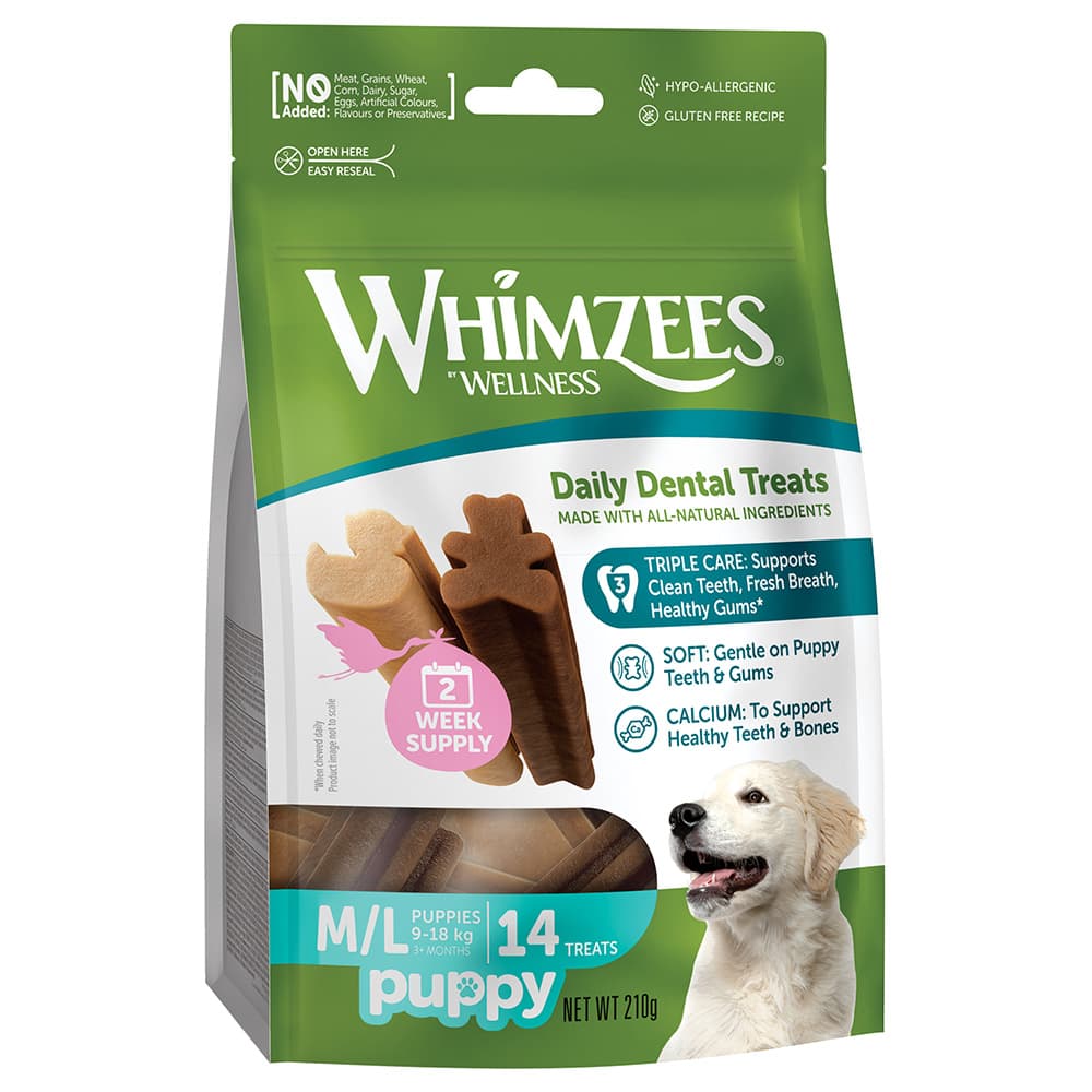 Whimzees by Wellness tyčinky pro štěňata - velikost M/L: pro střední a velké psy (9 - 18 kg, 14 kusů)