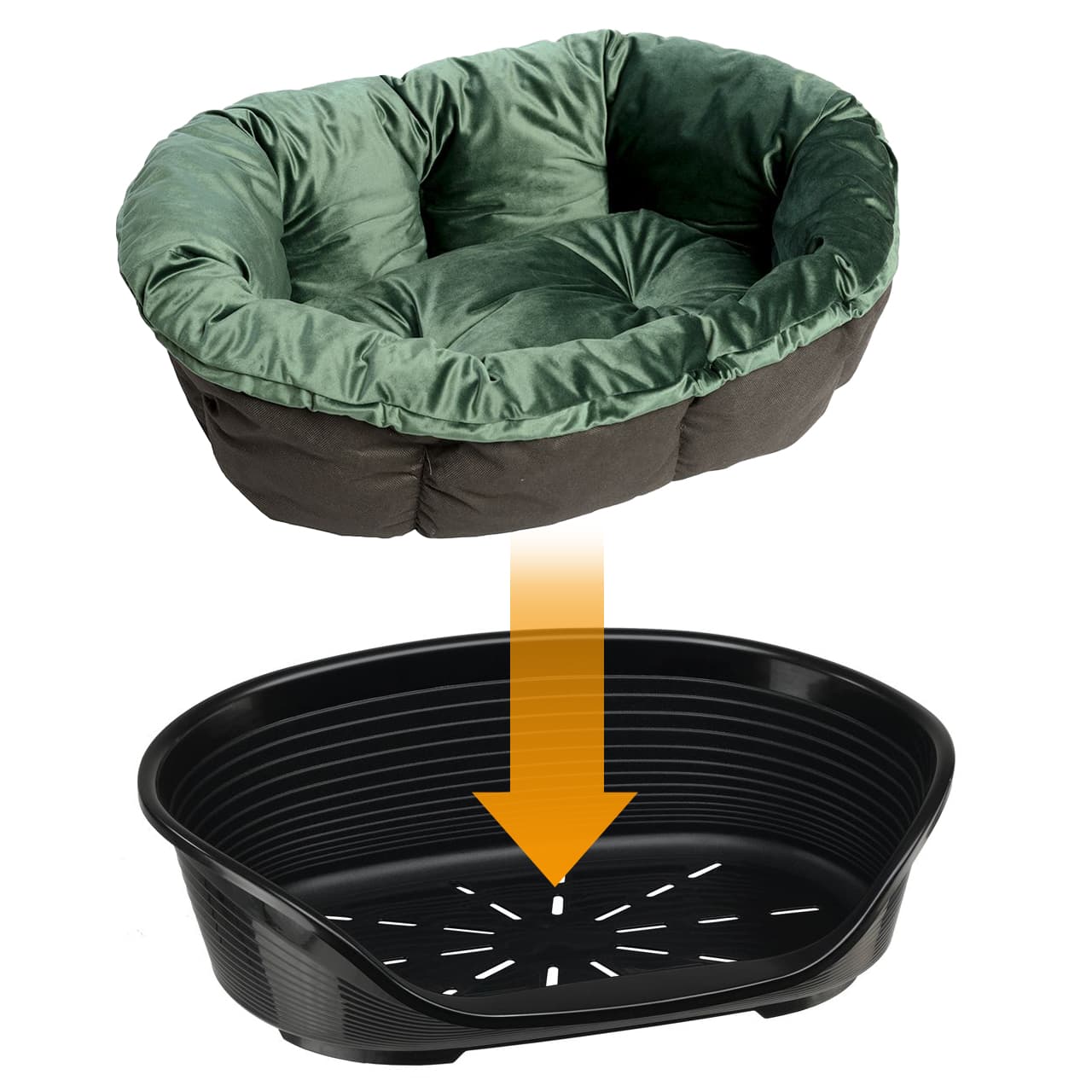 Ferplast Siesta Deluxe ko ern s potahem Sofa, sametov zelen - sada vel. 10: ko + polt + noiky