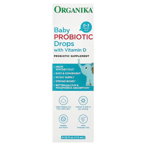 Organika, Baby Probiotic Drops with Vitamin D, 0-3 Years, 0.25 fl oz (7.5 ml)