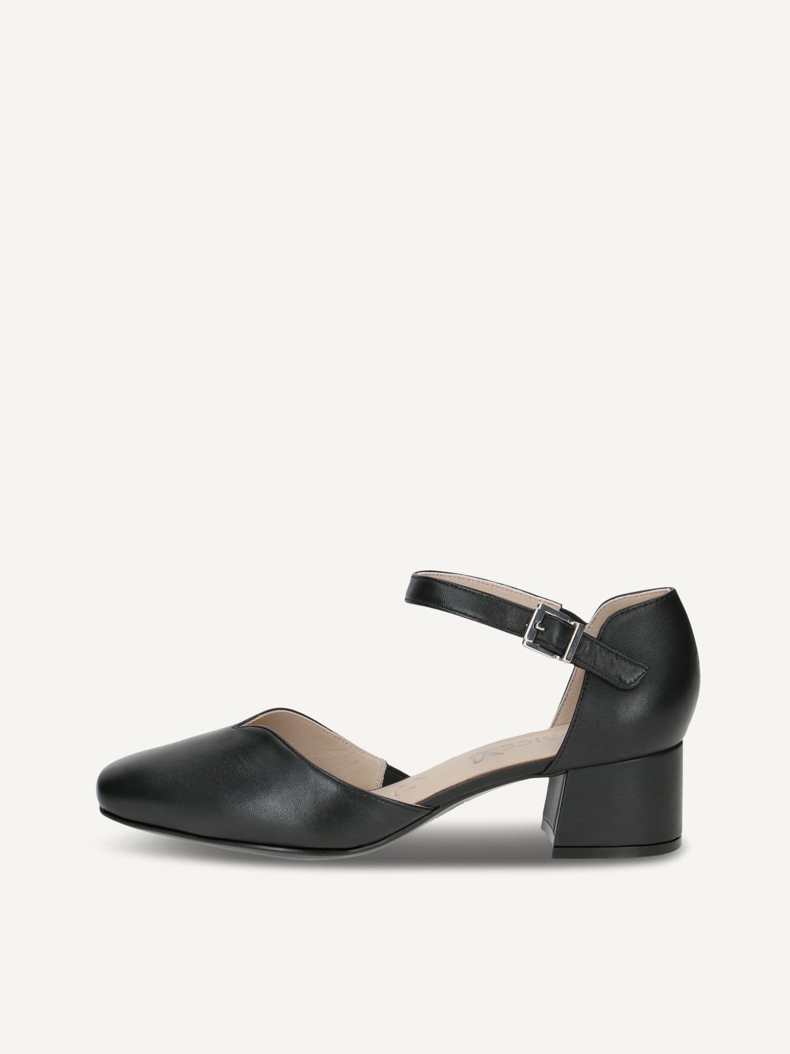 CAPRICE Pumps, black, made of Leather with Trapeze heel, Size 40