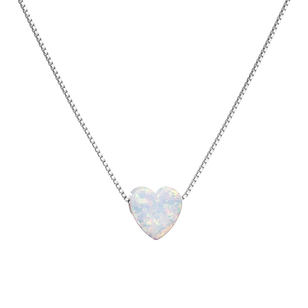Stříbrný náhrdelník se syntetickým opálem bílé srdce 12048.1 White s. Opal