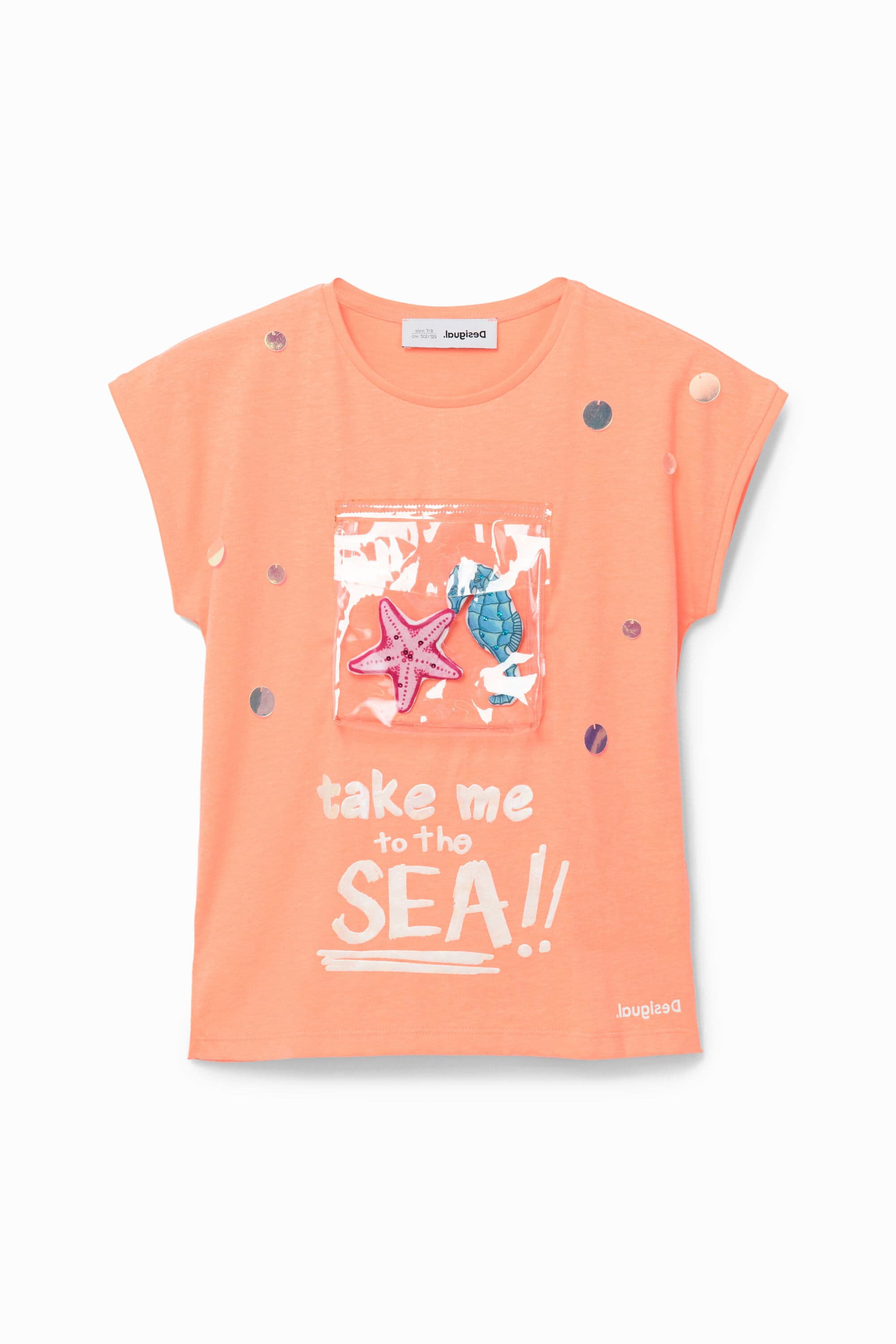 Desigual, T-shirt with pocket of the sea, OranžOvá, 7/8