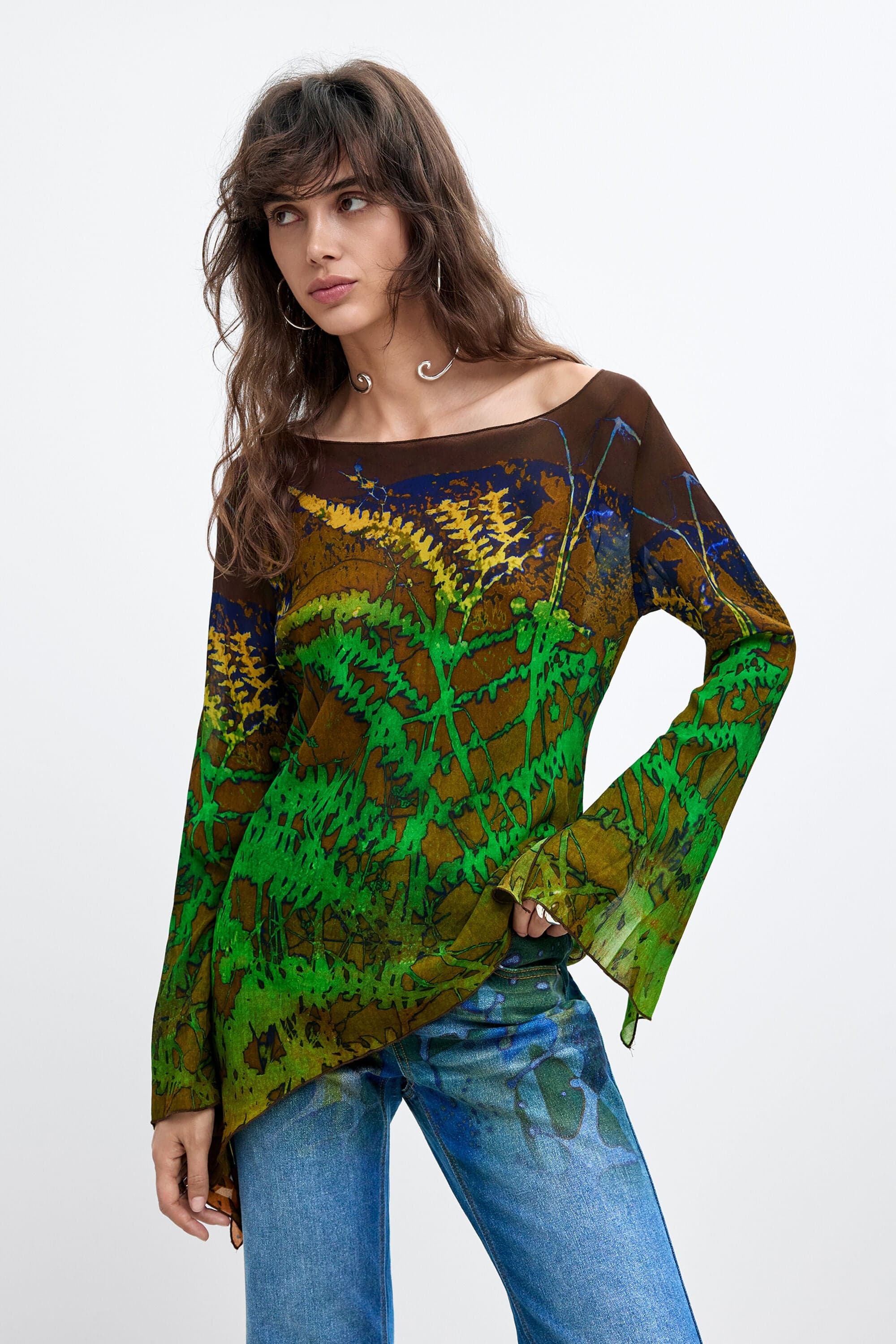 Desigual, Asymetrická potištěná halenka M. C. Lacroix, DáMske, ViskÓZa, Zelená, M