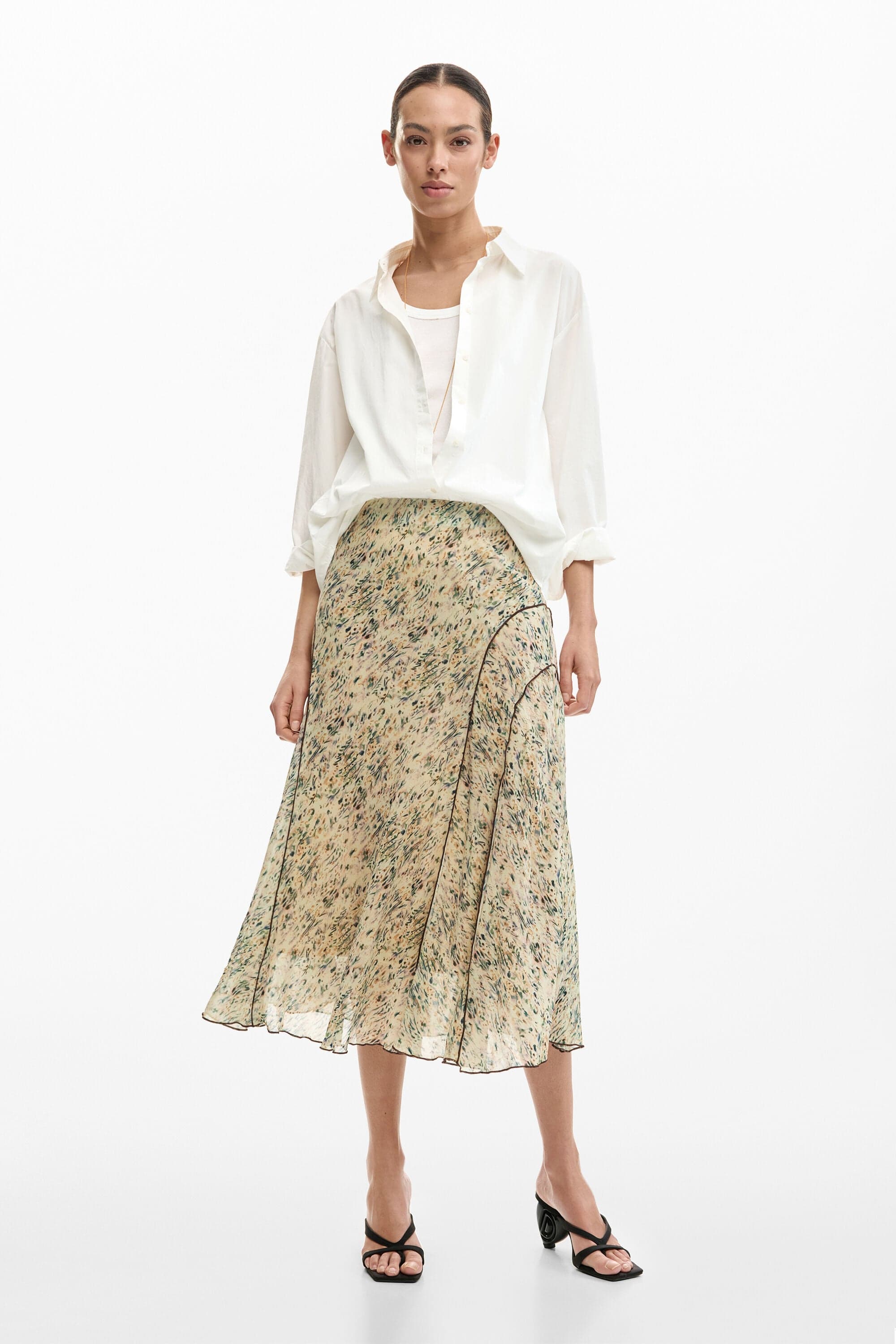 Desigual, Polodlouhá sukně s přírodním motivem, DáMske, Polyester, BíLá, S