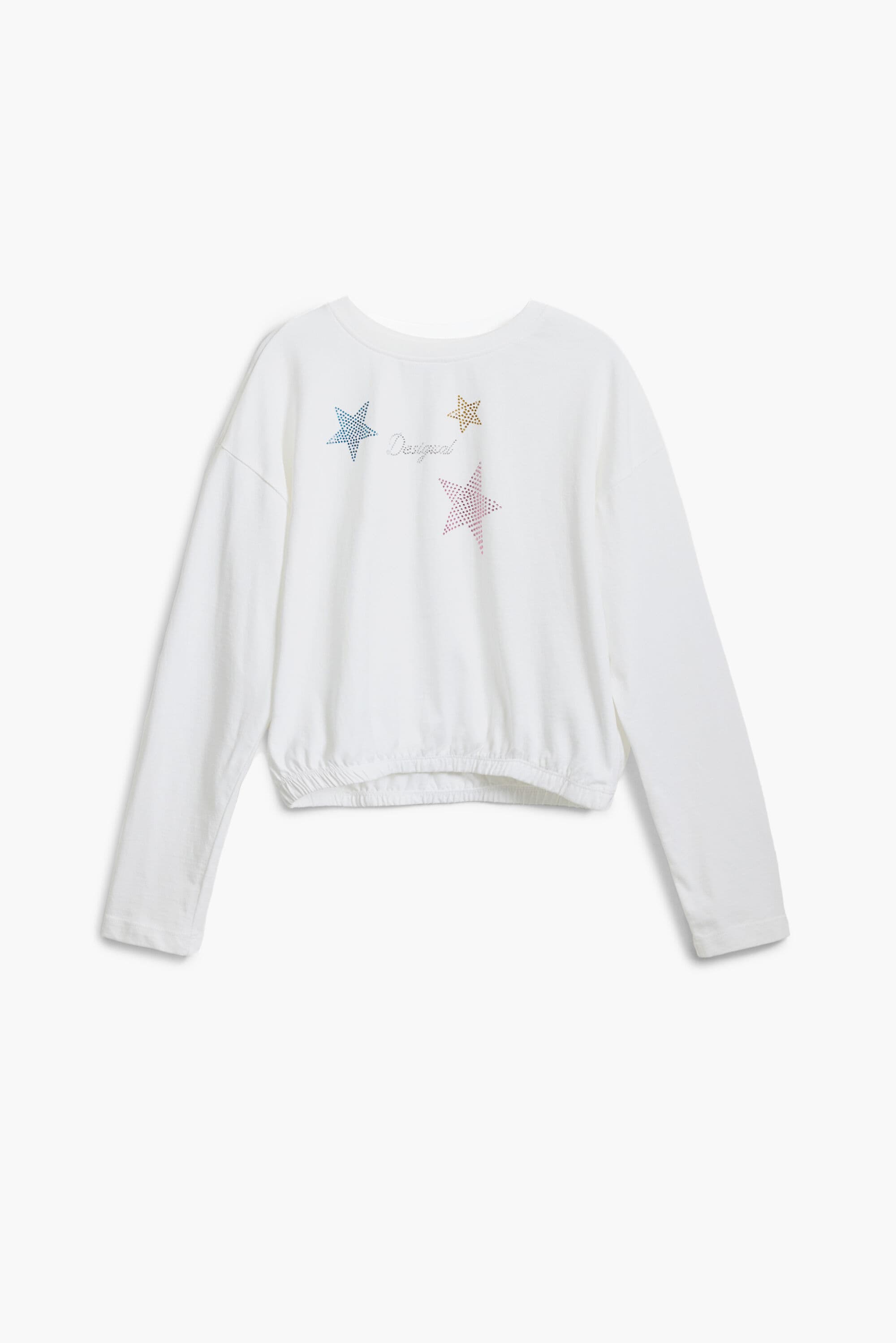Desigual, Tričko s hvězdami a strassovými kamínky, Bavlna, BíLá, 5/6