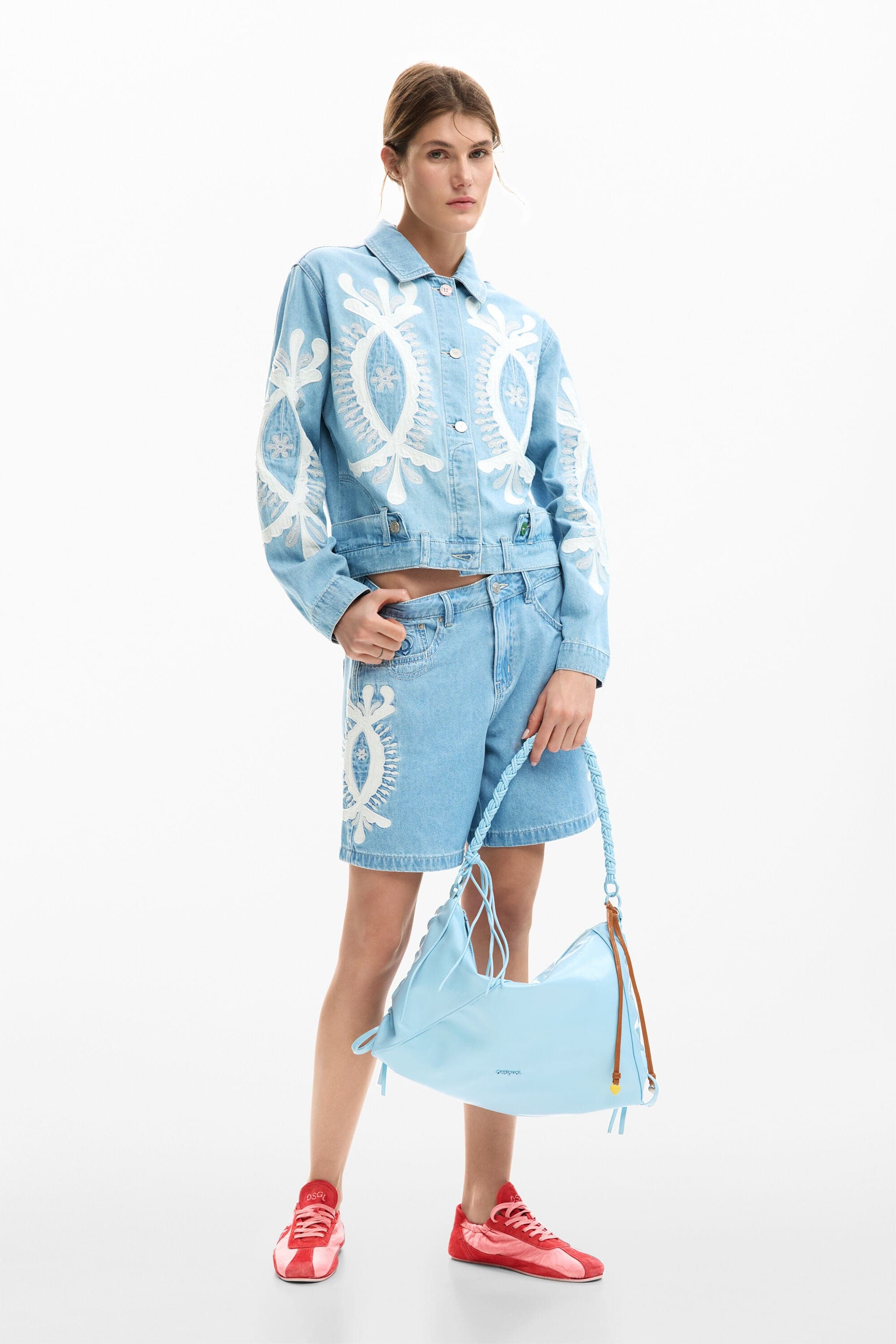 Desigual, džínové bermudy s výšivkou, DáMske, Bavlna, Modrá, 34