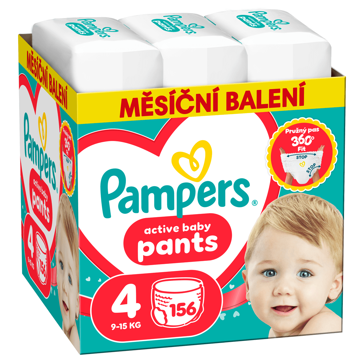 Pampers Active Baby Pants 4 plenkové kalhoty 9-15 kg 156 kusů