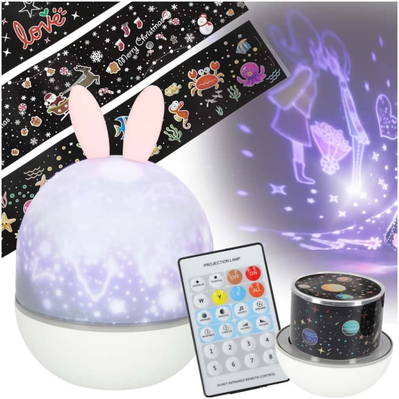 Lampička noční projektor Led USB otočný 6 motivů dálkové ovládání králík