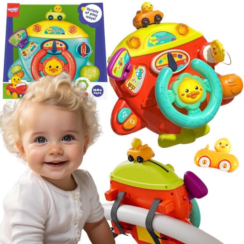 Woopie baby interaktivní volant letadlo auto na postýlku kočárek efekty 18m+