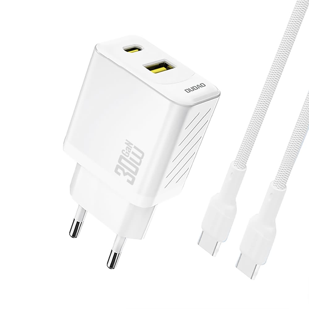 DUDAO A27TCEU Síťová nabíječka PD 30W s kabelem USB-C 1m WHITE